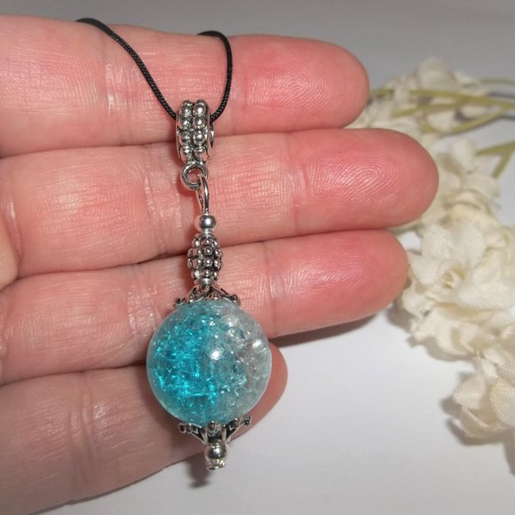 Necklace Pendant Beaded Turquoise Blue and Silver Jewelry Gift Idea for Her A107 - Picture 5 of 8